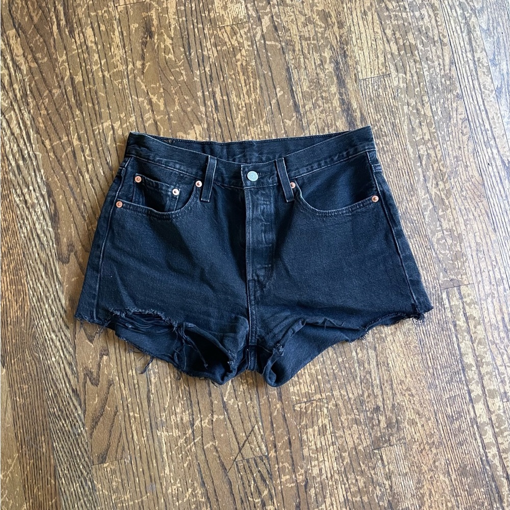 501 levi shorts. Button fly. Slight frayed ends.